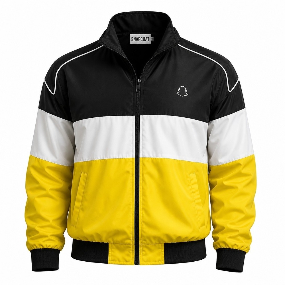 Snapchat Windbreaker Jacket Medium Yellow Black White Colorblock Tech Swag Ghost